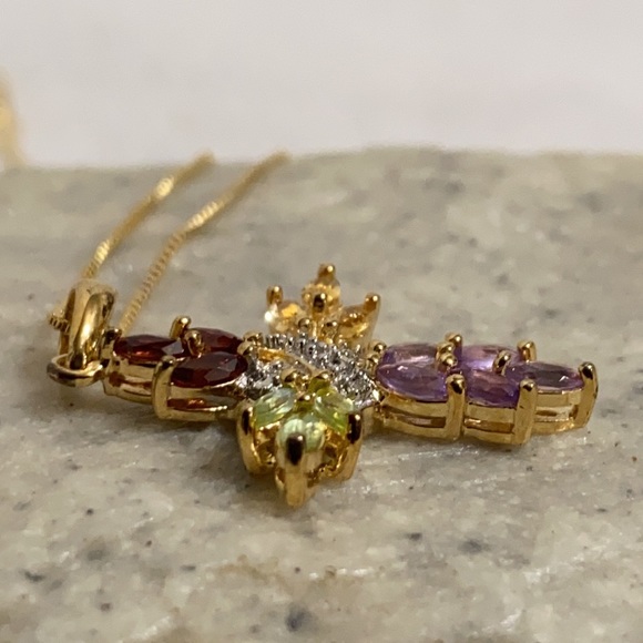 🆕 18K Gold Over S/S Multi Gem Cross Necklace - Picture 5 of 10